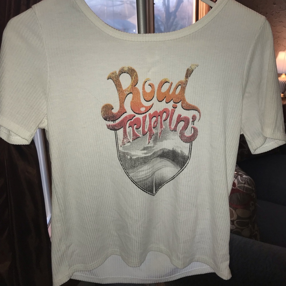 Ribbed White “Road Trippin’” T-shirt